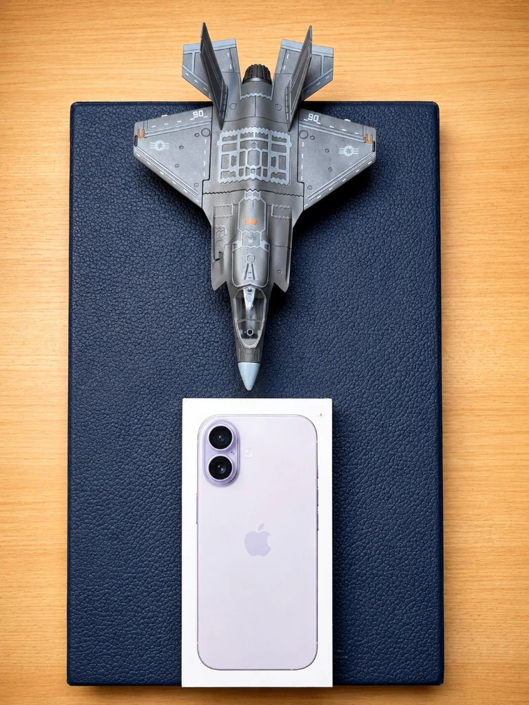 F-35 Lightning II 1:72 scale model next to an iPhone box for size reference