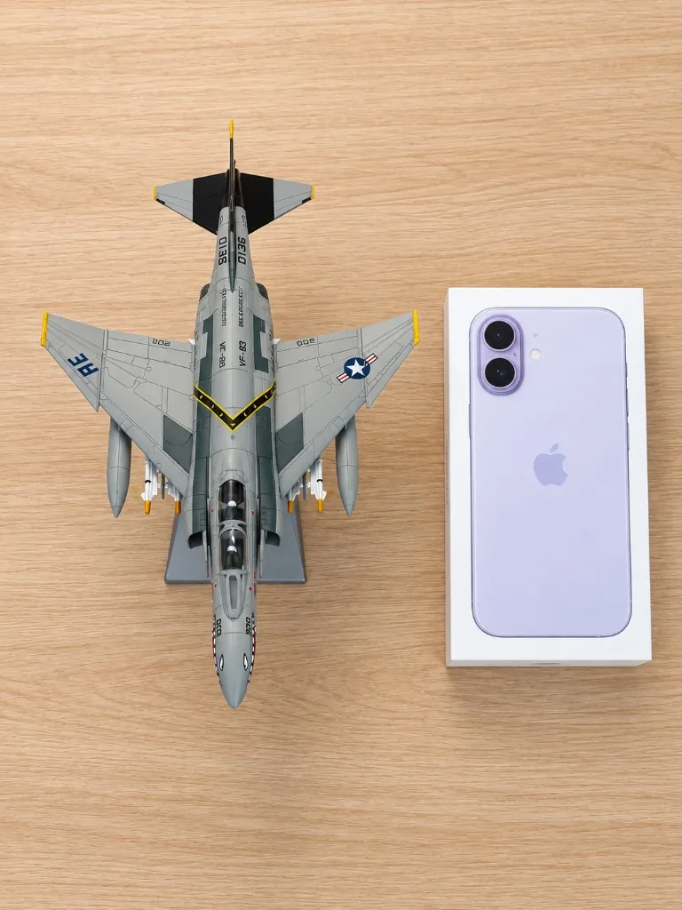 F-4C Phantom Display 1:100 model next to an iPhone box for size reference