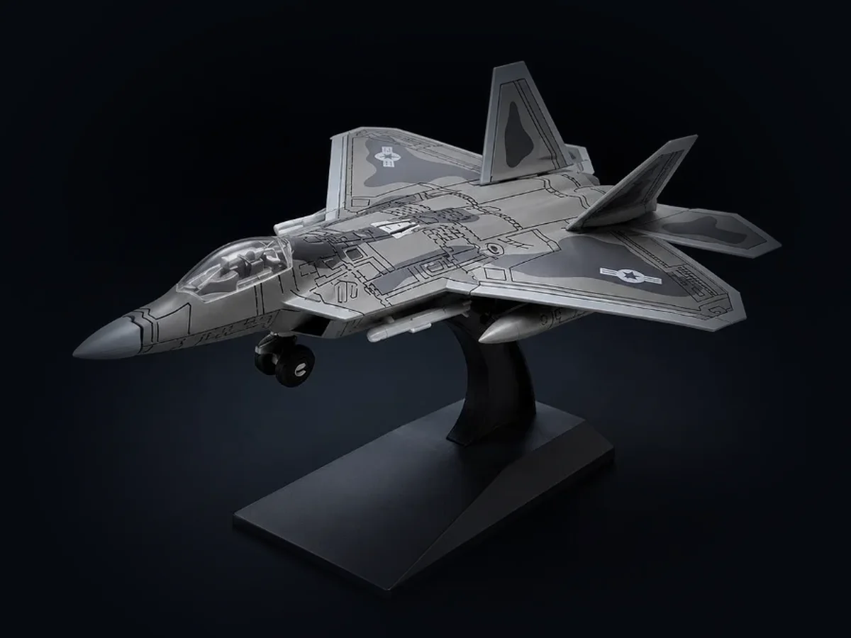 F-22 Raptor snap-fit model kit on its stand