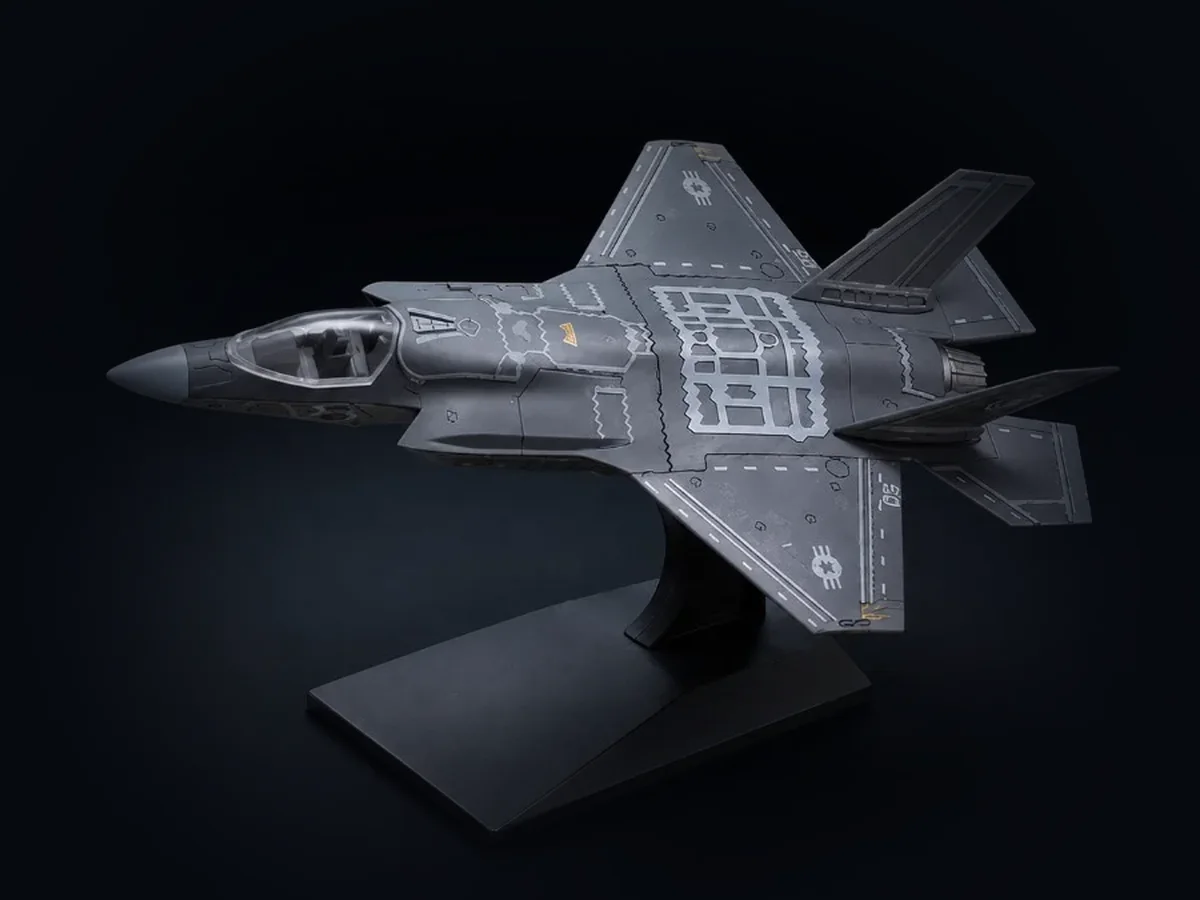 F-35 Lightning II snap-fit model kit on its stand