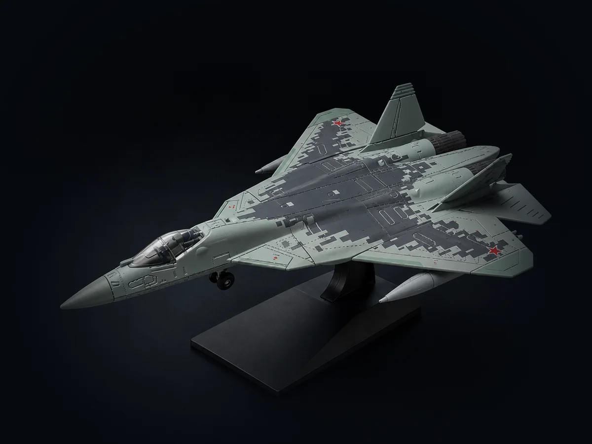 SU-57 Felon snap-fit model kit on its stand