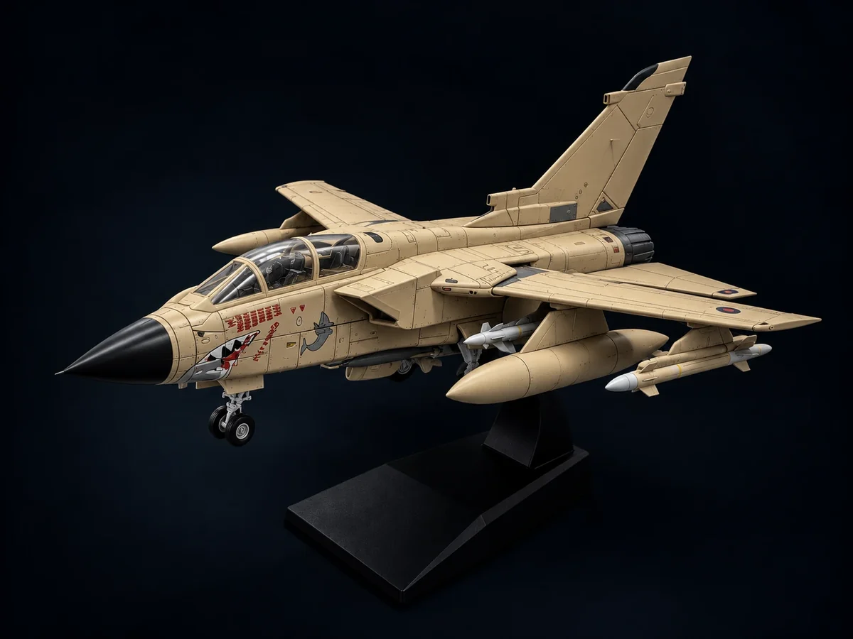 Tornado GR1 snap-fit model kit on its stand